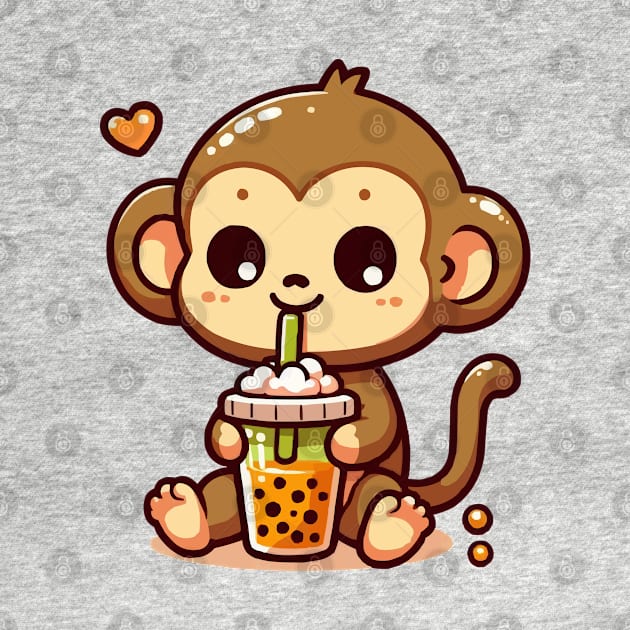 cute monkey boba holic by fikriamrullah